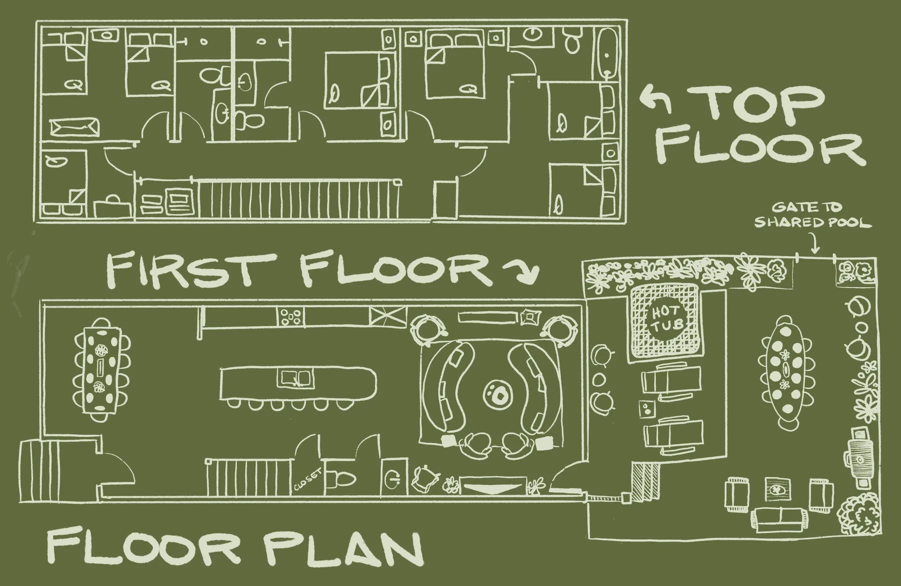 The Bienvenue floor plan, first and top floor