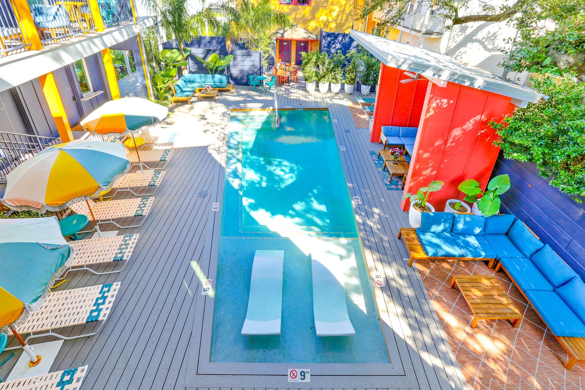 The heated pool and courtyard at The Syd